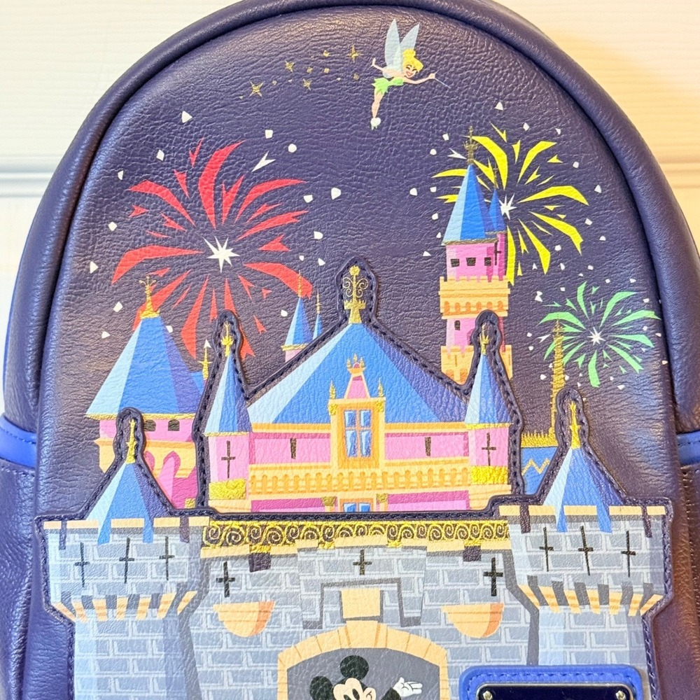 Disney Parks Loungefly Disneyland Sleeping Beauty Castle Fireworks Mini Backpack - Picture 4 of 8